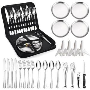 식기 - 실버웨어 정리 도구 오프너 강판 키트 캠핑 냅킨 모양 스푼 세트 포크 캠프 bbq 나이프 키친 u2019s 클립 및 와인 하이킹 톱니 스테인리스