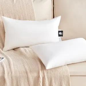 쿠스너그 깃털 다운 요추 베개 삽입물(12x20인치 2개 세트) - 100 면 쉘 충전 및 메모리 폼 소파 침대용