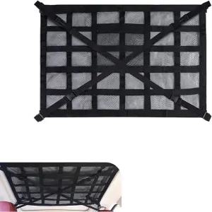 WZP 자동차 천장 카고 네트 31.5인치 x 21.6인치 이중층 메쉬 지붕 수납 조절 가능한 D-버클 SUV용 범용