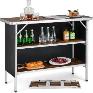 고플러스 접이식 캠핑 테이블 2단 수납 선반이 있는 알루미늄 휴대용 팝업 바 탈착식 천 커버 피크닉