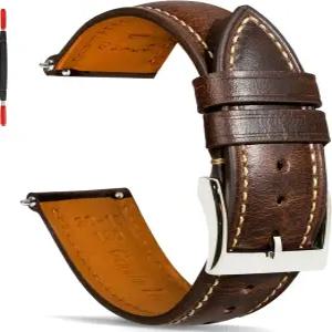 곰바드르 퀵 릴리스 가죽 시계 밴드 14mm 16mm 18mm 19mm 20mm 21mm 22mm 24mm 빈티지 오일 왁스 태닝 풀업