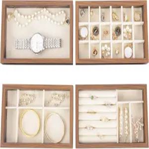 반지 스터드 목걸이용 세시젤리 나무 보석 서랍 정리함 인서트 스태킹 가능한 보관 트레이 플랫 디스플레이
