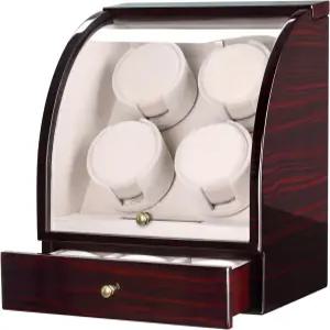 치요다 시계 와인더 4개 + 3개 저장 공간 큐엣 마부치 모터스 LCD 디스플레이 및 제어 화면 (브라운01)