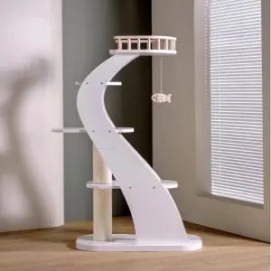 셩고케이스 모던 스타일리시한 52.4인치 높이의 나무 고양이 트리 타워 창문을 통해 큰 긁힘 기둥을 볼 수