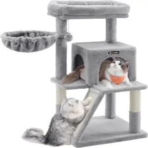 피안드레아 캣 트리 37.8인치 타워 넓은 농어가 있는 다단계 콘도 긁힘 기둥 및 경사로 2도어 동굴 해먹