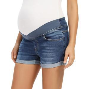 푸코메 여성 임산부 리핑 진 반바지 롤 헴 데님 임신 여름