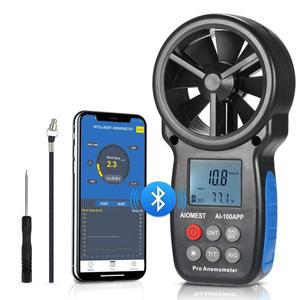 AIOMEST 디지털 풍속계 AI-100APP 풍속 측정 장치 Android / iPhone 호환 W 데이터 로깅 공기 유속 냉각 게이지 테스터용