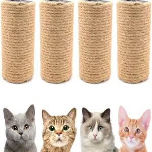 4PCS 내추럴 사이잘 로프 고양이 긁기 포스트 - 5인치 긁힘 기둥 및 나무 교체 부품 해먹이 포함된 실내