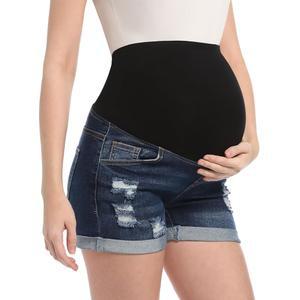 CFRTMTBB 임부 데님 반바지 하이 웨이스트 디스트레스티드 헴 스트레치 편안한 청바지 숏 팬츠 캐주얼 임신