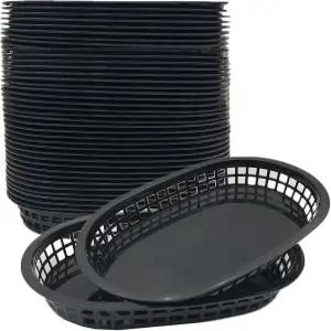 LyGuanYoo 40팩 패스트푸드 바구니 재사용 가능한 델리 보관 10.5 x 7 인치 블랙 플라스틱 부활절용 서비스