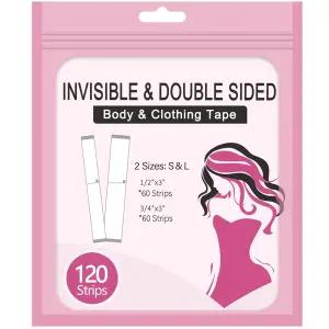 120 스트립 (2 사이즈 팩 콤보) 의류용 양면 테이프 바디 스킨 패브릭 친화적 여성복장용 강력 저자극성 및