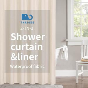타이기 2-in-1 방수 패브릭 샤워 커튼 또는 라이너, 린넨 텍스처, 통기성 TPU 및 세척 가능한 욕실 세트, 12개의 플라스틱 후크, 모던, 72