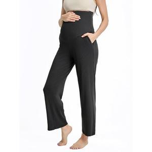 리우앤쿠 여성 임산부 하이웨이스트 라운지 팬츠 캐주얼 스트레치 리브 팔라초 포켓이 있는 임신 바지