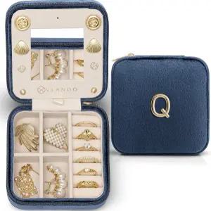 여성용 블랜도 여행 주얼리 정리함 목걸이 귀걸이 반지 여성 필수품을 위한 선물 - 레터 Q 페리윙클 블루