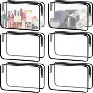 요키벡수 6피스 클리어 화장품 가방 벌크 여행용 TSA 승인 PVC 지퍼가 달린 파우치 방수 비닐 플라스틱