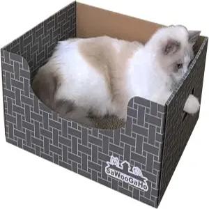 SAWOOGAHO 초대형 고양이 판지 스크래치 박스 더 큰 공간 양면 리필 패드 보드 창문 손잡이 디자인 실내