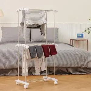 메탈릭 지지대 바퀴달린 미니 빨래건조대 2단 건조대 빨래걸이 수건걸이 수건건조대