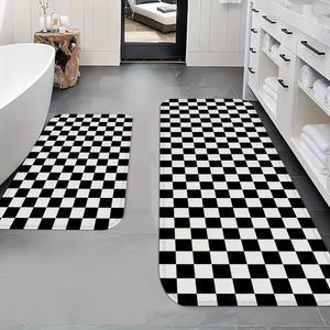 블랙 화이트 체크 주방 매트 홈 장식 미끄럼 방지 복도 발코니 러그 세탁실 입구 문 욕실 발 패드