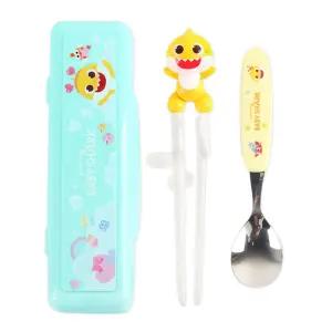 핑크퐁 아기상어 입체 교정젓가락 세트 식기 이유식기 아동식기 유아식기 수저케이스 멀티케이스 수저세트