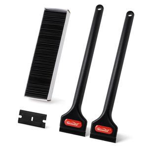 [미국배송] NEWISHTOOL 2개의 긴 손잡이 플라스틱 면도날 스크래퍼 100개의 예비 교체용 칼날 모서리에 닿기 어려운 스티커 제거 접착 잔여 도구