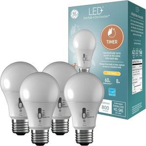 GE LED+ 타이머 A19 LED 전구, 내장형 자동 실내 조명, 8W, 소프트 화이트(4팩)