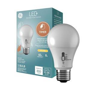 GE LED+ 타이머 A19 LED 전구, 내장형 자동 실내 조명, 8W, 소프트 화이트(1팩)