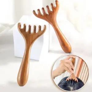 갈고리형 괄사  마사지기 두피 무늬 우드 괄사빗