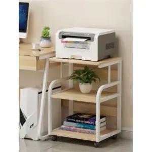 프린터 받침대 복합기 테이블 수납 책상 선반 원목+화이트 이동식 거치대