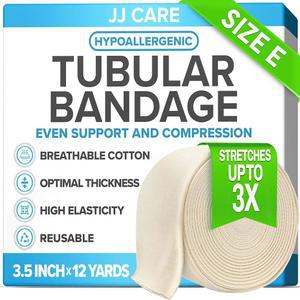 JJ CARE 튜브형 붕대, 발목과 무릎을 위한 3.5 u201D x 12야드 스타키넷 튜브, 튜비 그립 사이즈 E 재사용 가능한 탄성 붕대 슬리브, 무릎과 종아리를 압축 고무 라텍스와 면봉