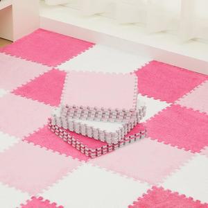 Amylove 72피스 플러시 폼 바닥 매트 사각형 연동 카펫 타일, 테두리 12 x 0.4의 플러피 플레이 홈 플레이룸용 소프트 클라이밍 구역 러그(화이트, 핑크, 로즈 레드)