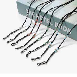 홀더 체인 진주목 안경줄 스트랩 선글라스목 비즈 블랙 목줄 마노 [f6B5E4B]
