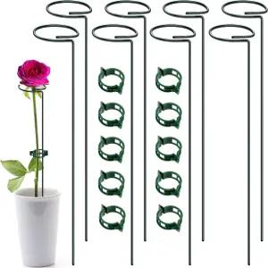 XYCING 그린 메탈 플랜트 서포트 스테이크(8팩) 가든 싱글 스템 로드 및 링 10개의 PCS 클립 세트 -