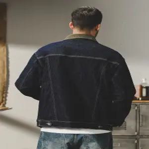 룽나루 남사친 데님 춘추 겨울 빈티지 청자켓 활성 염료 변색 스판 트윌 코트 클래식 자켓 HO3