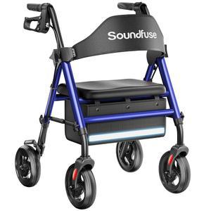 시니어용 시트가 있는 사운드퓨즈 롤레이터 워커, 접이식 8인치 빅 휠 모든 지형 롤링 핸들 및 인체공학적 시트 높이 조절 가능, 350파운드 무게 용량