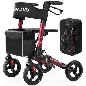 좌석이 있는 시니어용 홈랜드 롤레이터 워커, 접이식 8인치 휠 경량 알루미늄 롤링 워커
