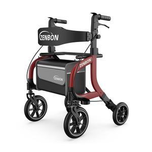 노인용/ 롤레이터 워커 접이식 롤링 워커, 좌석 330파운드 용량 10인치 휠 핸드 그립 조절 가능 높이 경량 내구성 알루미늄 탈착식 등받이 지지대(빨간색)