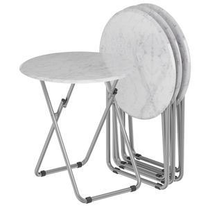 플라이데이 TV 트레이 테이블 세트 4개의 원형 휴대용 접이식 디너 트레이, 견고한 MDF, 조립 필요 없음, 17.5 x 26인치(화이트 마블, 4Pcs)