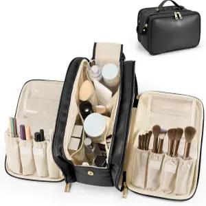 여행용 메이크업 가방 여성용 대용량 화장품 휴대용 정리함 대형 개봉 방수 보관 세면도구 블랙에 쉽게