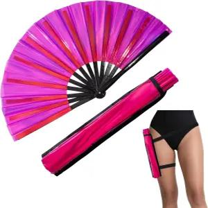 다리 스트랩이 달린 하시나 대형 레이브 접이식 손 선풍기 남성용 대나무 휴대용 클럽 파티 댄스용 디자인