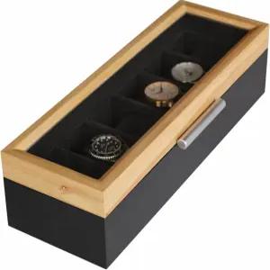 케이스 엘레강스 현대 알루미늄 손잡이가 있는 투톤 파인과 블랙 베이스 리얼 글래스가 6슬롯 시계 상자