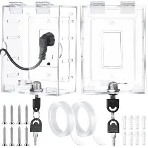 Briwoody 2개 안전 콘센트 커버 박스 클리어 락 전기 콘센트용 키 플러그용 내부 공간 제공 작동 편의성