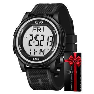 남성용 CIVO 디지털 시계: 스톱워치 알람 날짜가 포함된 스포츠 방수 손목시계 - LED 백라이트 빅 넘버 야외 캠핑 하이킹 사이클링용 실리콘 시계