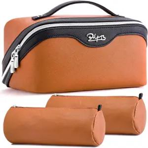 보야투 여행용 메이크업 가방 정리 화장품 손잡이가 있는 여성용 3개 세트 - 방수 가죽 세면도구 여행