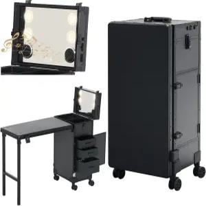 서랍 3개가 있는 롤링 휴대용 매니큐어 테이블 거울 및 네일 폴리쉬 정리함이 잠금식 메이크업 트레인