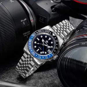 호환  ADDIESDIVE 남성용 스테인리스 스틸 GMT 쿼츠 시계 슈퍼 루미너스 AD2050 Reloj Hombre 200M 방수 럭