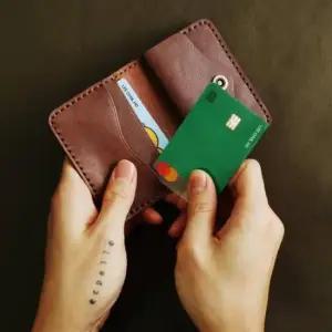 [패션] 수제 가죽 동전 수납 카드 지갑 오일풀업 브라운