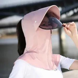 [패션] 풀커버 썬바이저 햇빛가리개 썬캡 핑크 자외선차단 모자
