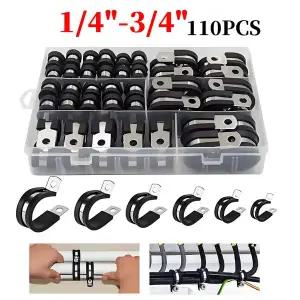 호환 케이블 전선가리개 클램프 분류 키트 스테인리스 스틸 고무 쿠션 파이프 클램프 호스 금속 연료 라인