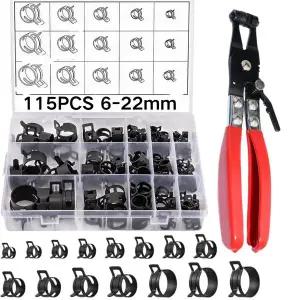 호환  115개 6-22mm 블랙 진공 스프링 연료 오일 워터 호스 클립 파이프 튜브용 밴드 클램프 금속 패스너