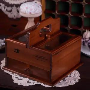 머스코 원목 수납함 뚜껑형 분리형 수공예 재료 보관함